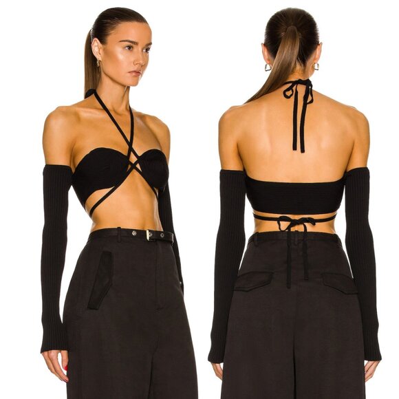 NWT Dion Lee Lustrate Bralette Spiral Rib Knit Strappy Halter Neck Off Shoulder - Picture 2 of 10